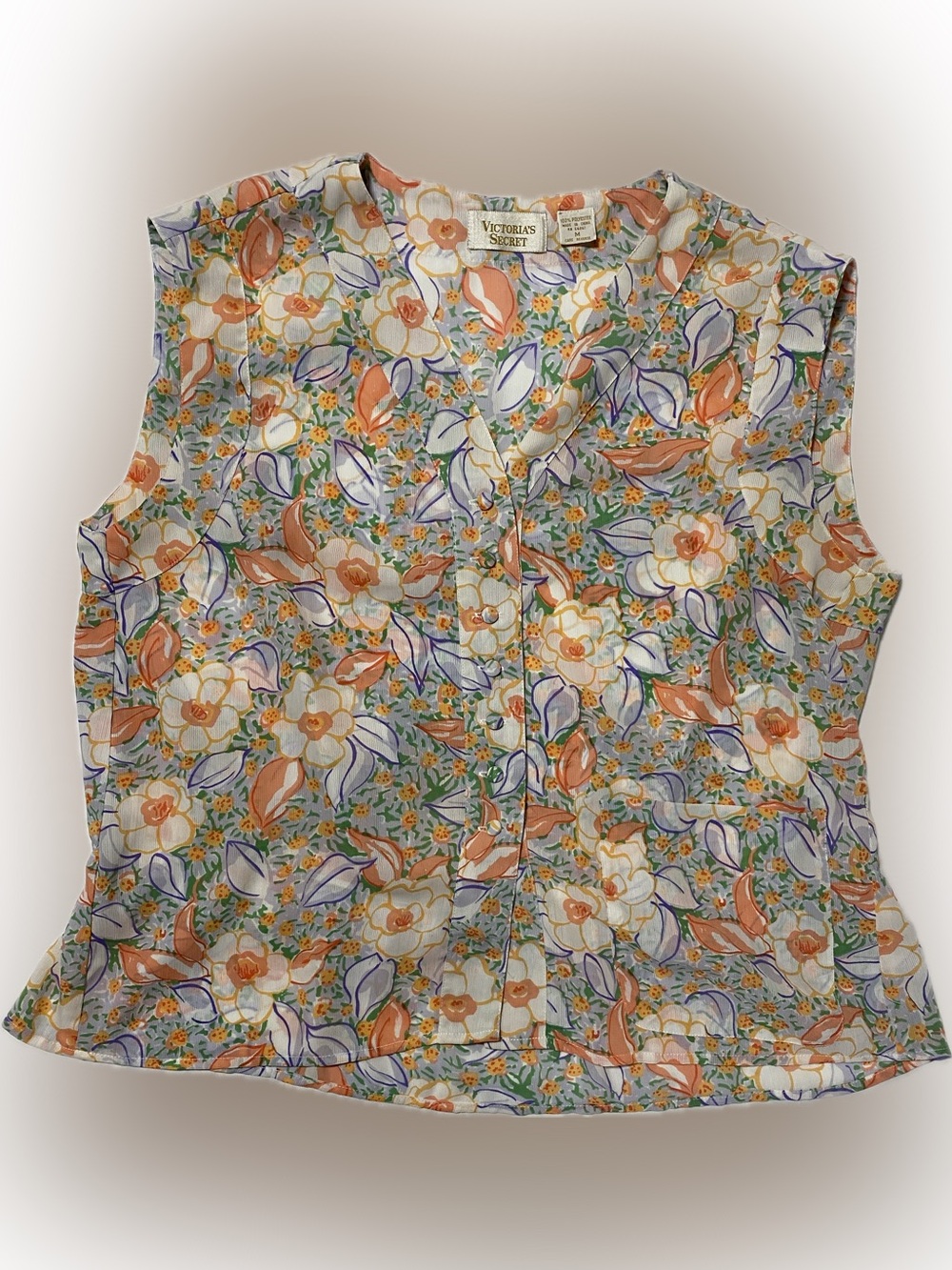 90’s Victoria's Secret gold Floral Sleeveless Tank in White, Peach & Lavender